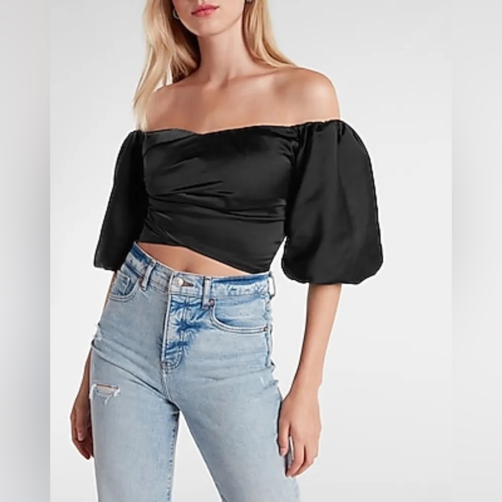 NWT Express Satin Wrapped Off The Shoulder Crop Top